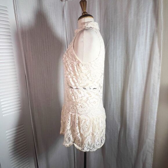 Xiongwangfushi | Women’s | Blouse | Size 10 | Y2k Boutique Cream Lace Sleeveless - Picture 3 of 5